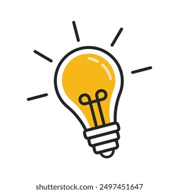 Light bulb with rays shine flat design vector. Symbol of creativity, idea, solution and thinking.