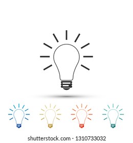 Light bulb with rays shine icon isolated on white background. Energy and idea symbol. Lamp electric. Set elements in color icons. Vector Illustration