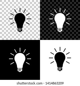 Light bulb with rays shine icon isolated on black, white and transparent background. Energy and idea symbol. Lamp electric. Vector Illustration