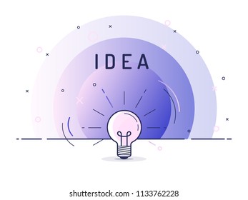 Light bulb with rays shine. Idea symbol.Trendy flat vector on white background. Vector Illustration.