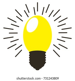 Light bulb. The rays. Yellow. Idea. Simple flat style.