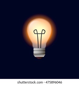 Light bulb realistic icon. Vector illustration, eps10. Detailed lamp isolated on dark background.