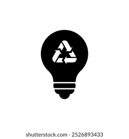 Bombilla con letrero de reciclaje. Fuentes alternativas de energía. Energía renovable para electricidad. Ilustración vectorial