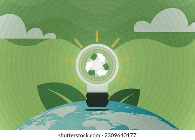 Light bulb with recycle symbol. Green ecology and environment concept. Vector illustration.