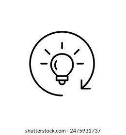 Light bulb and refresh arrow. Adaptive creativity and dynamic thinking for problem solving. Vector icon