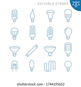 Light bulb related icons. Editable stroke. Thin vector icon set