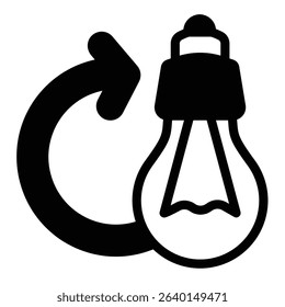 Light bulb and replace arrow solid icon, electrician service concept. Vector graphics. Replacing lightbulb, repair sign on white background, style mobile or design