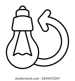Light bulb and replace arrow thin line icon, electrician service concept. Vector graphics. Replacing lightbulb, repair sign on white background, style mobile or design