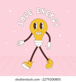 Retro-Vektorgrafik der Glühbirne mit Text Save Energy