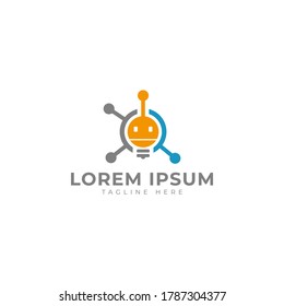 Bombilla y robótica con conexión de fibra óptica para el diseño del logotipo de tecnología