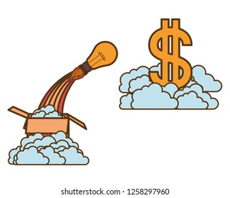 light bulb with rocket and dollar symbol isolated icon