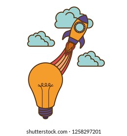 light bulb with rocket isolated icon