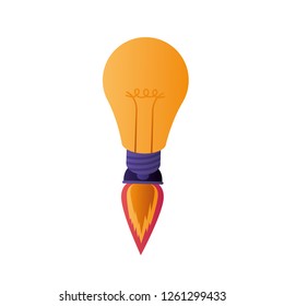 light bulb with rocket isolated icon