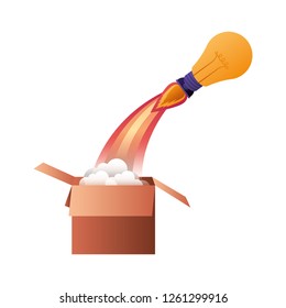 light bulb with rocket isolated icon