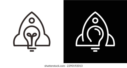light bulb and rocket logo design line icon vector illustration