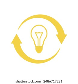 Light bulb with rotating arrows icon. Vector illustration.