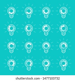 Light bulb with rotating circle inside animation sprite sheet. Vector illustration on blue background. Can be used as preloader 