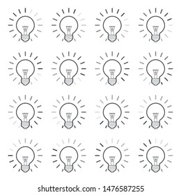 Light bulb with rotating rays animation sprite sheet. Linear style vector illustration isolated on white background. Can be used as preloader 