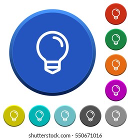 Light bulb round color beveled buttons with smooth surfaces and flat white icons