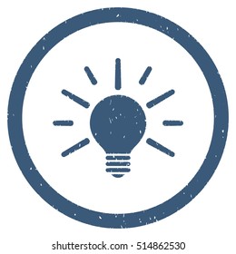 Light Bulb rubber seal stamp watermark. Icon symbol inside circle frame with grunge design and corrosion texture. Scratched vector blue ink sign on a white background.