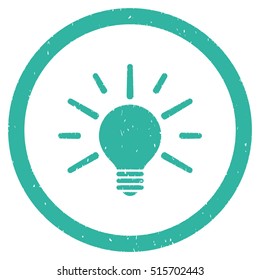 Light Bulb rubber seal stamp watermark. Icon symbol inside circle frame with grunge design and unclean texture. Scratched vector cyan ink emblem on a white background.