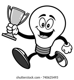 Light Bulb Running with Trophy Illustration