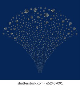 Light Bulb salute stream. Vector illustration style is flat yellow iconic symbols on a blue background. Object stream fountain made from random pictograms.