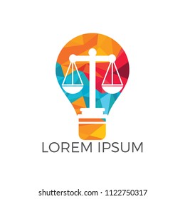 Light bulb and scale of Justice logo design. Education, legal services logo. Notary, justice, lawyer icon or symbol Vector