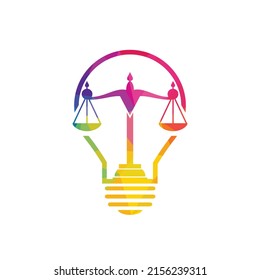 Light bulb and scale of Justice logo design. Education, legal services logo. Notary, justice, lawyer icon or symbol Vector	