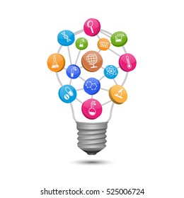  Light bulb with science and chemistry icons. Vector