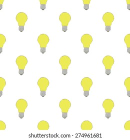 Light bulb. Seamless pattern with bulbs. Real outline drawing. Vector illustration. Traced painting