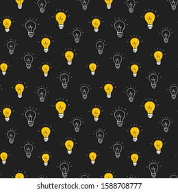 Light bulb Seamless Pattern hand drawn. Vector Illustration.