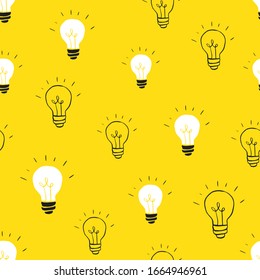 Light bulb Seamless Pattern hand drawn. Vector Illustration.