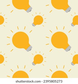 Light bulb Seamless Pattern Vector Illustration. Concept for inspiration of big ideas, innovation. Isolated on color background.