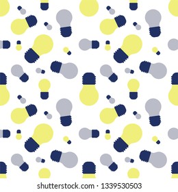 Light bulb seamless pattern wallpaper, work and non-working ideas, white background, vector, illustration