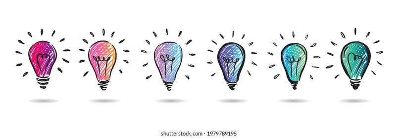 Light Bulb set. Concept and ideas, hand-drawn illustration. Vector.	