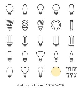 Light bulb set, creation kit outline icon