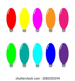 light bulb set with different color for decoration isolated on white background. vector illustration