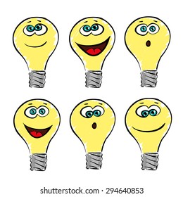 light bulb with set of different emotions, Vector illustration