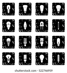 Light bulb set icons in grunge style isolated on white background. Vector illustration