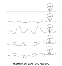 Light bulb set one continuous line drawing. Electric lamp group. Brainstorm linear symbol. Vector isolated on white.