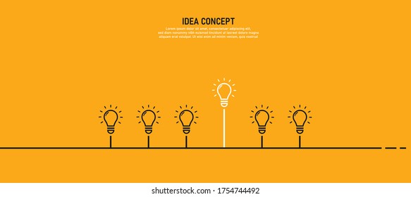 Glühbirnen-Set mit einem Licht ist die Idee ​ ​ Erfolg Moderne flache Vektorlampe Symbol mit Konzept auf weißem Hintergrund
