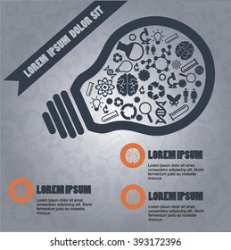 Light bulb shape concept with scientific icons inside