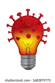 Light bulb in the shape of coronavirus.
Illustration of red bulb as symbol for coronavirus research or information and warnings for a coronavirus epidemic. Vector available.