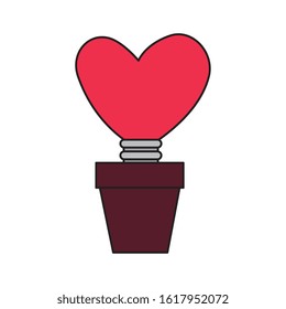 light bulb in shape heart in pot plant vector illustration design