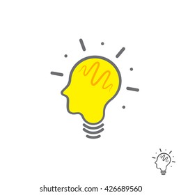 Light bulb in the shape of a human head. Flat vector icon.