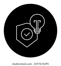 Light bulb with a shield and checkmark representing cybersecurity, risk management, and digital safety