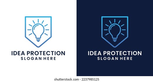 bombilla de luz con diseño de logotipo de protección de escudo