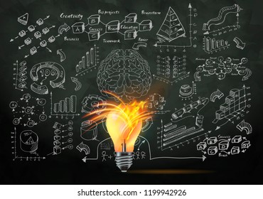 Light bulb Shine the power Lighting  - Drawing Sketches Plan, graph,data -  modern Idea and Concept Vector illustration Business.
