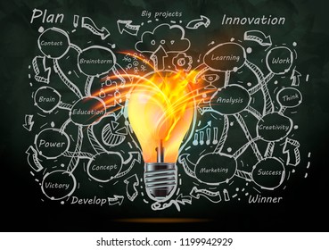 Light bulb Shine the power Lighting  - Drawing Sketches Plan, graph,data -  modern Idea and Concept Vector illustration Business.
